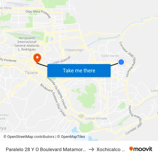Paralelo 28 Y O Boulevard Matamoros, 23030_V46 to Xochicalco Tijuana map