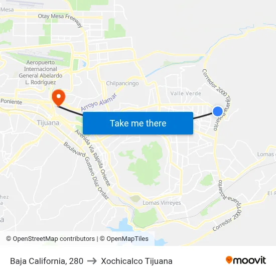 Baja California, 280 to Xochicalco Tijuana map
