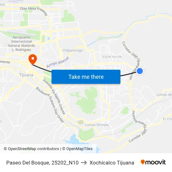 Paseo Del Bosque, 25202_N10 to Xochicalco Tijuana map