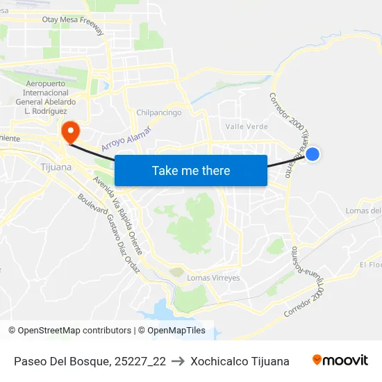 Paseo Del Bosque, 25227_22 to Xochicalco Tijuana map