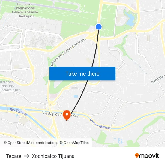 Tecate to Xochicalco Tijuana map