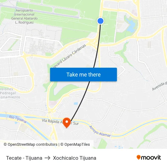 Tecate - Tijuana to Xochicalco Tijuana map