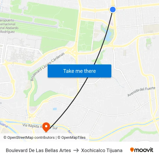 Boulevard De Las Bellas Artes to Xochicalco Tijuana map