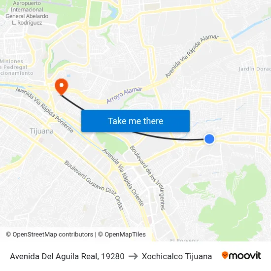 Avenida Del Aguila Real, 19280 to Xochicalco Tijuana map