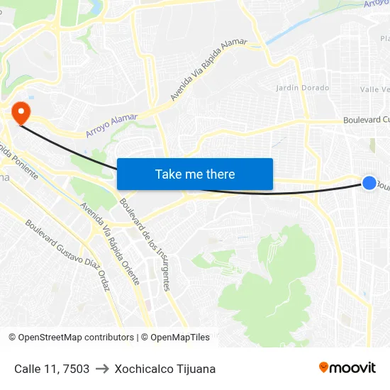 Calle 11, 7503 to Xochicalco Tijuana map