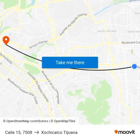 Calle 15, 7508 to Xochicalco Tijuana map