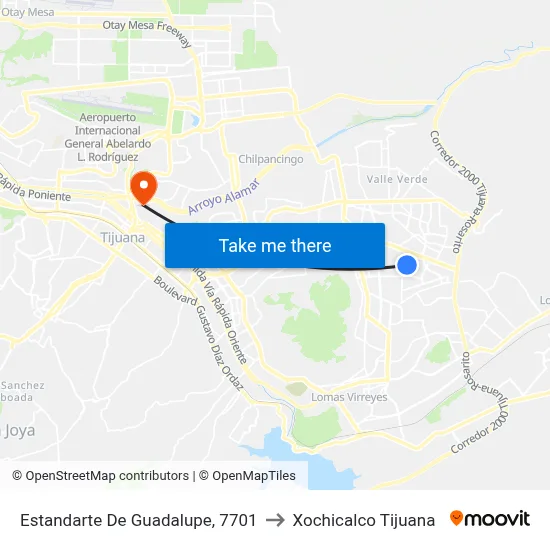 Estandarte De Guadalupe, 7701 to Xochicalco Tijuana map