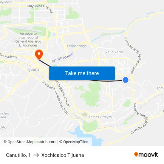 Canutillo, 1 to Xochicalco Tijuana map
