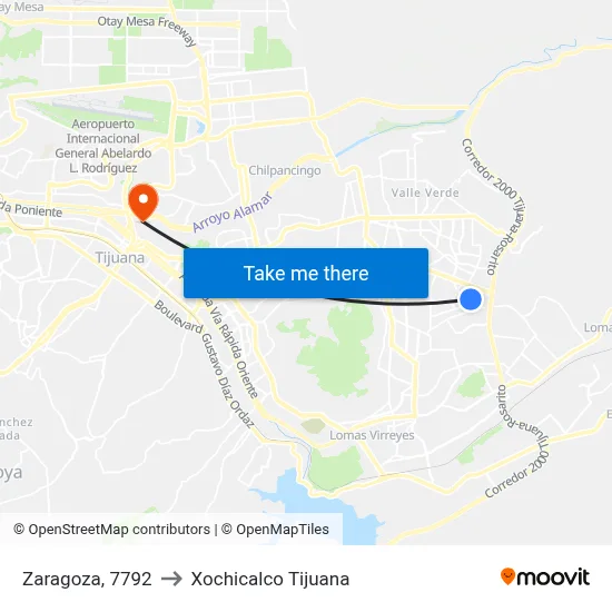 Zaragoza, 7792 to Xochicalco Tijuana map
