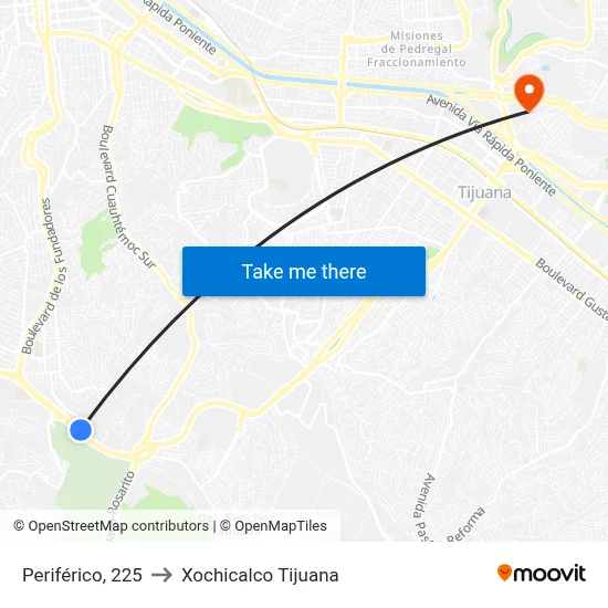 Periférico, 225 to Xochicalco Tijuana map