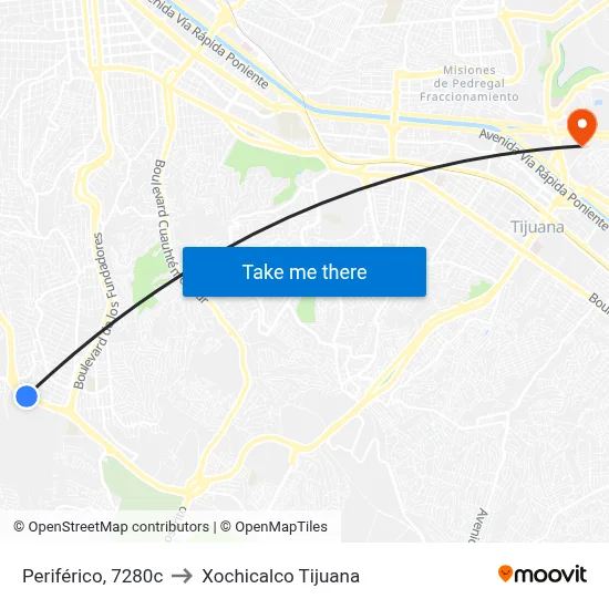 Periférico, 7280c to Xochicalco Tijuana map