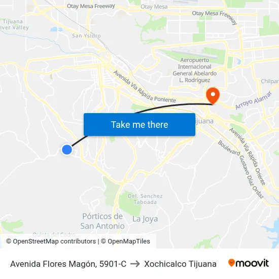 Avenida Flores Magón, 5901-C to Xochicalco Tijuana map
