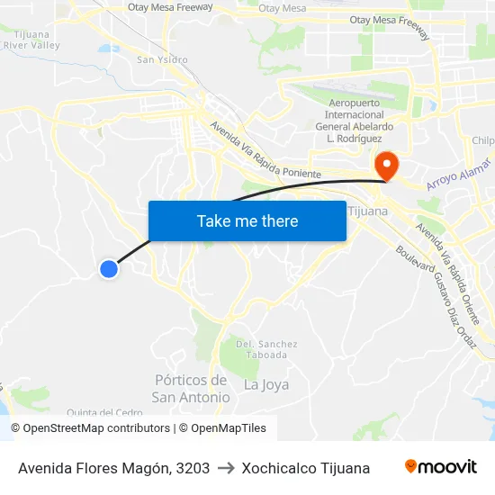 Avenida Flores Magón, 3203 to Xochicalco Tijuana map