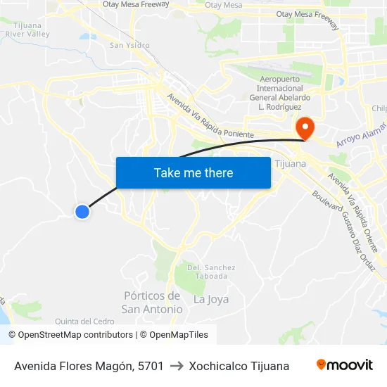 Avenida Flores Magón, 5701 to Xochicalco Tijuana map