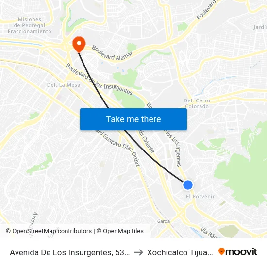 Avenida De Los Insurgentes, 5300 to Xochicalco Tijuana map