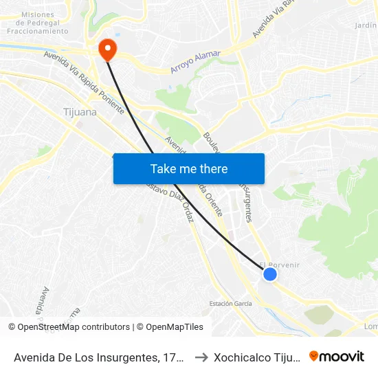 Avenida De Los Insurgentes, 17300-4 to Xochicalco Tijuana map