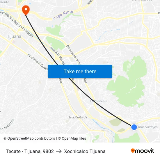 Tecate - Tijuana, 9802 to Xochicalco Tijuana map