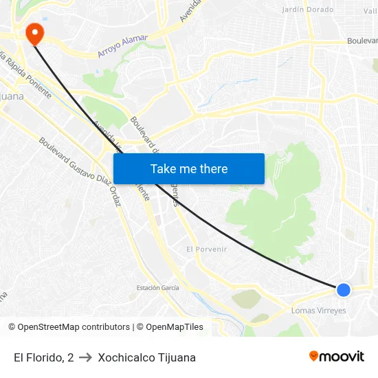 El Florido, 2 to Xochicalco Tijuana map