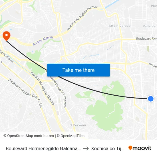 Boulevard Hermenegildo Galeana, 22725 to Xochicalco Tijuana map