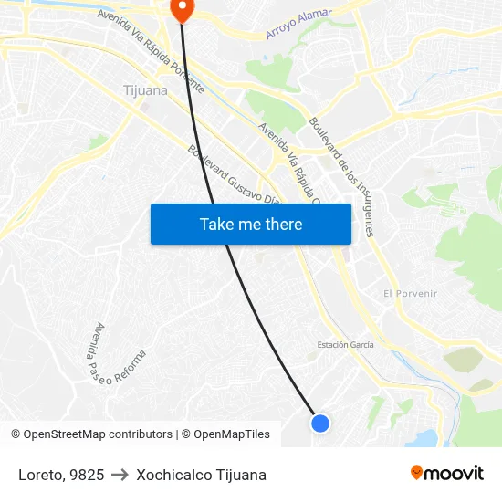 Loreto, 9825 to Xochicalco Tijuana map