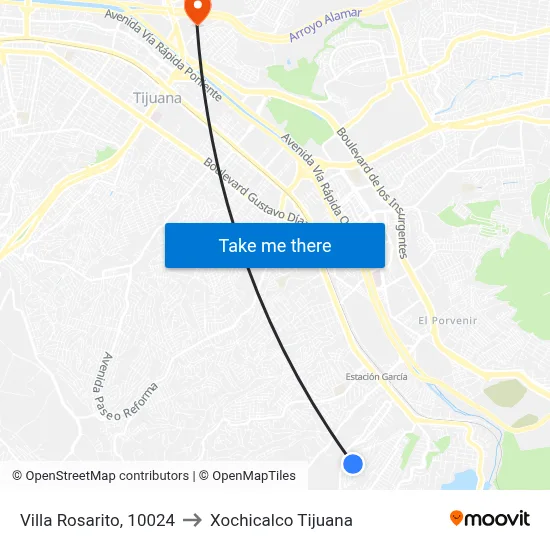 Villa Rosarito, 10024 to Xochicalco Tijuana map
