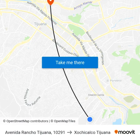Avenida Rancho Tijuana, 10291 to Xochicalco Tijuana map