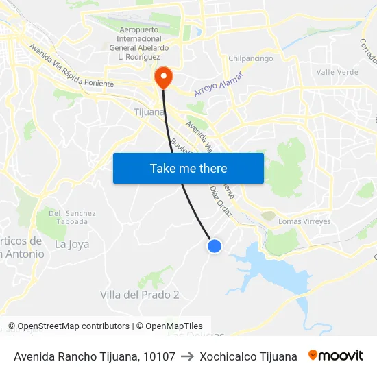 Avenida Rancho Tijuana, 10107 to Xochicalco Tijuana map