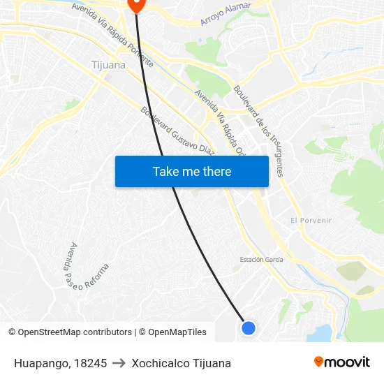 Huapango, 18245 to Xochicalco Tijuana map