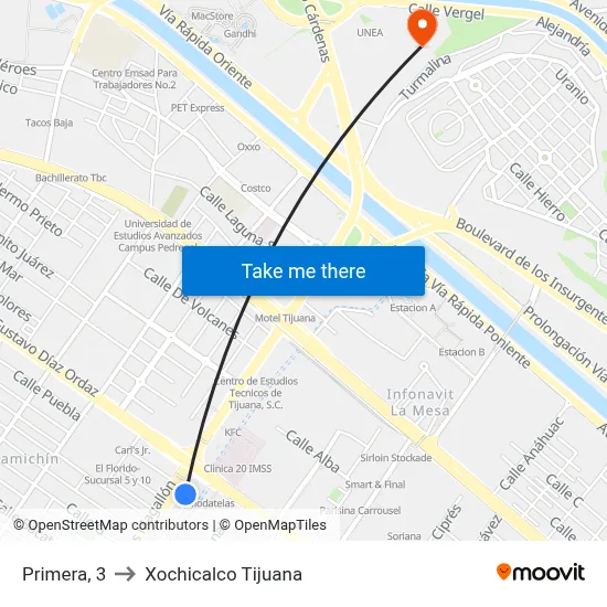 Primera, 3 to Xochicalco Tijuana map