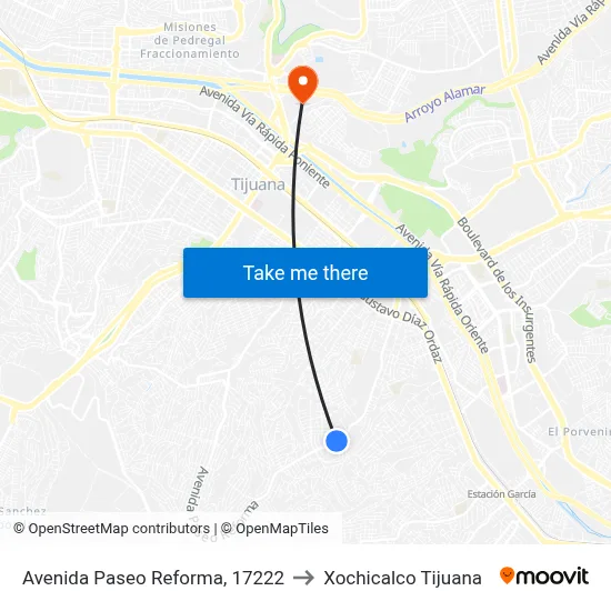 Avenida Paseo Reforma, 17222 to Xochicalco Tijuana map