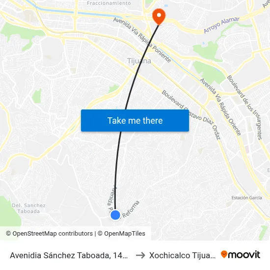 Avenidia Sánchez Taboada, 14929 to Xochicalco Tijuana map