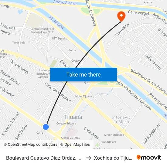 Boulevard Gustavo Diaz Ordaz, 6382 to Xochicalco Tijuana map