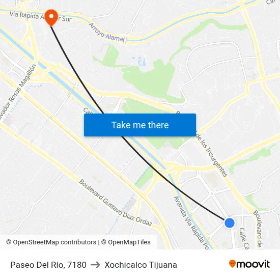 Paseo Del Río, 7180 to Xochicalco Tijuana map