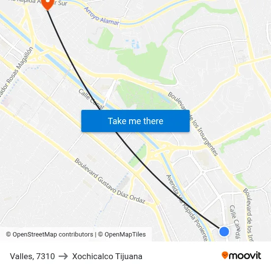 Valles, 7310 to Xochicalco Tijuana map