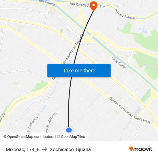 Mixcoac, 174_B to Xochicalco Tijuana map