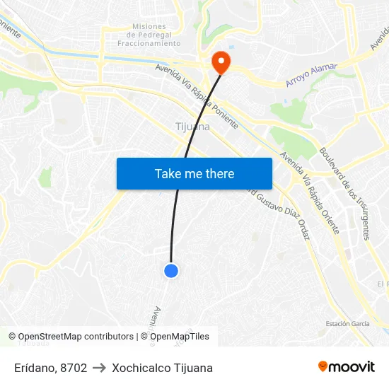 Erídano, 8702 to Xochicalco Tijuana map