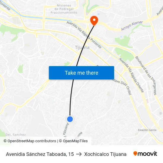 Avenidia Sánchez Taboada, 15 to Xochicalco Tijuana map