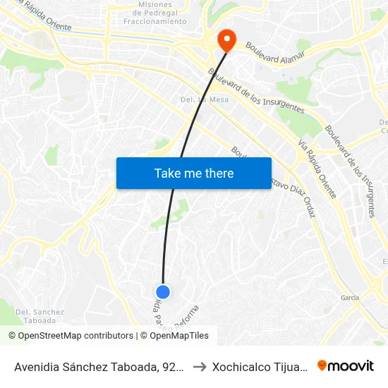 Avenidia Sánchez Taboada, 9251 to Xochicalco Tijuana map