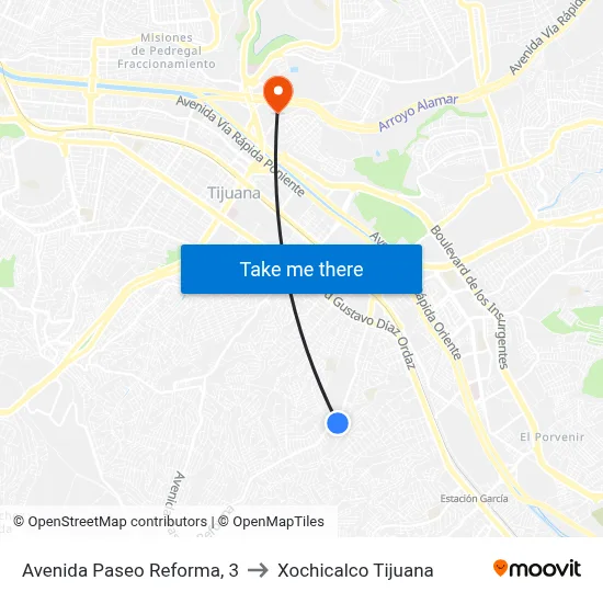 Avenida Paseo Reforma, 3 to Xochicalco Tijuana map