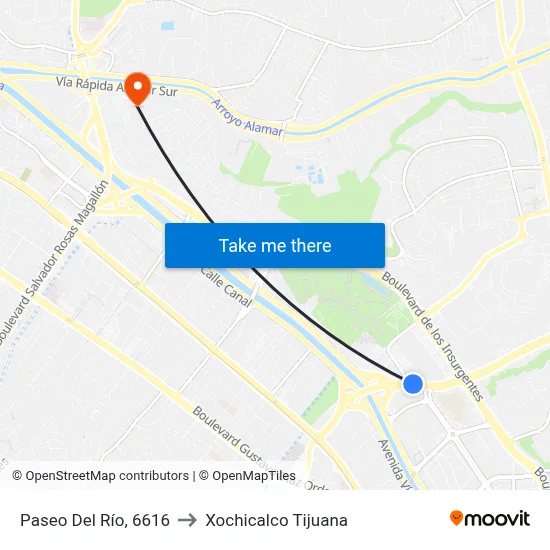 Paseo Del Río, 6616 to Xochicalco Tijuana map