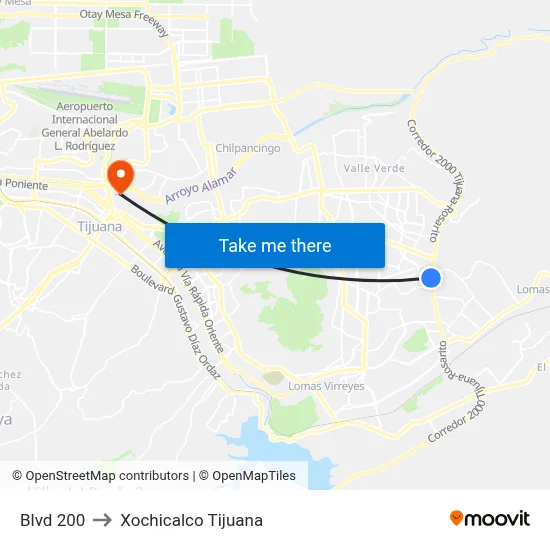Blvd 200 to Xochicalco Tijuana map