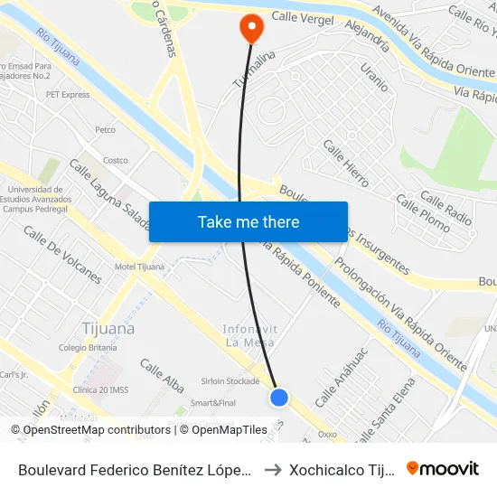 Boulevard Federico Benítez López, 15102 to Xochicalco Tijuana map