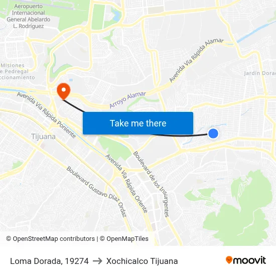Loma Dorada, 19274 to Xochicalco Tijuana map