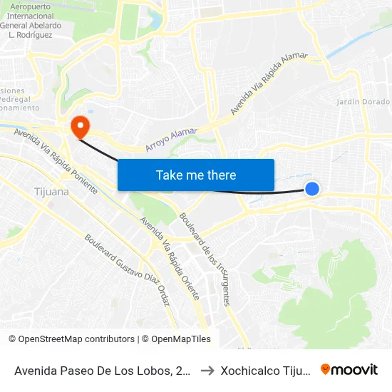 Avenida Paseo De Los Lobos, 20219 to Xochicalco Tijuana map