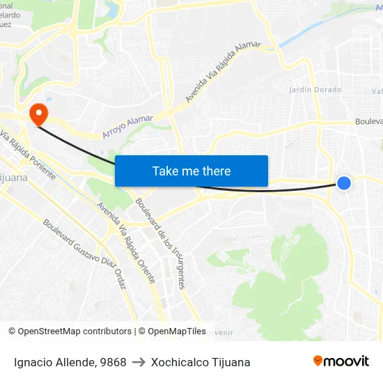 Ignacio Allende, 9868 to Xochicalco Tijuana map