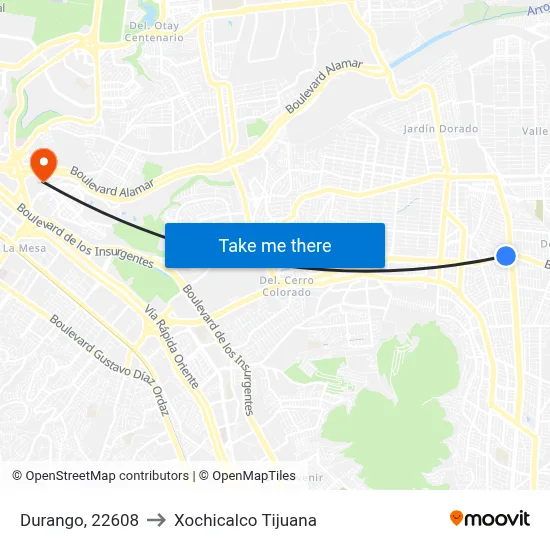 Durango, 22608 to Xochicalco Tijuana map