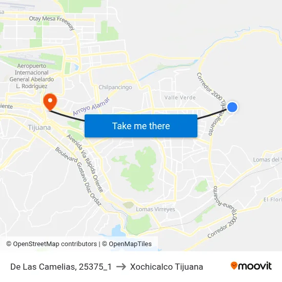 De Las Camelias, 25375_1 to Xochicalco Tijuana map