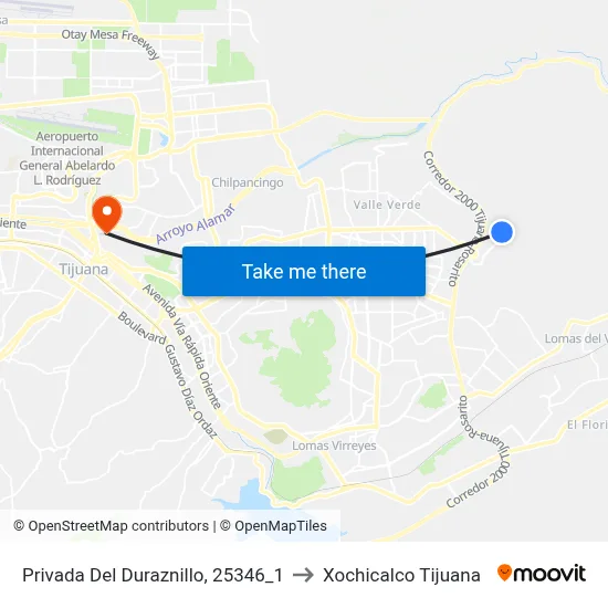 Privada Del Duraznillo, 25346_1 to Xochicalco Tijuana map