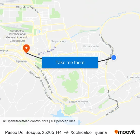 Paseo Del Bosque, 25205_H4 to Xochicalco Tijuana map