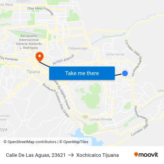 Calle De Las Aguas, 23621 to Xochicalco Tijuana map